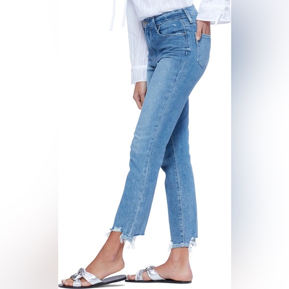 PAIGE SARAH HIGH WAIST ANKLE SLIM JEANS IN CANCUN W DESTROYED HEM - Picture 6 of 10